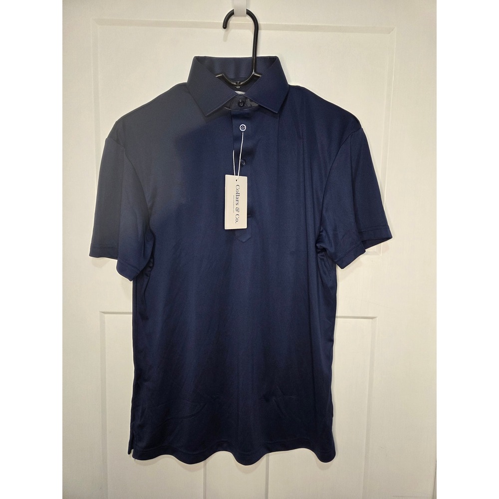Collars & Co Mens Dress Collar Polo Shirt Navy Blue Short Sleeve SSP-Men-Navy- S